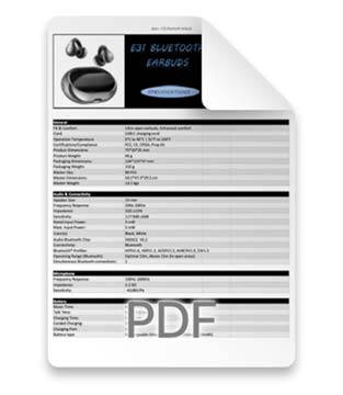 Model E31 Earbuds Specifications Sheet