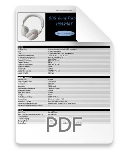 Model 530 Headphones Specifications Sheet