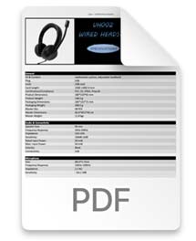 Model UH-002 Headset Specifications Sheet